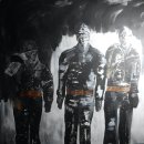 Drei Grubenarbeiter auf der Suche nach dem ENDLAGER KUNST, Acryl auf Leinwand, 165x165cm